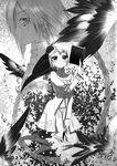  book braid character_request copyright_request flower greyscale isaki_uta monochrome rosette wings 