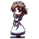  apron blush brown_eyes brown_hair chibi cravat cuff_links dress fictional_sister folded_ponytail full_body hands_together hayate_no_gotoku! juliet_sleeves long_sleeves maid maid_apron maid_headdress maria_(hayate_no_gotoku!) puffy_sleeves smile standing white_background 