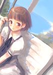  bad_id bad_pixiv_id beach brown_hair chair copyright_request day glasses ocean outdoors ribbon sky solo toe_(gardengirls) tree 