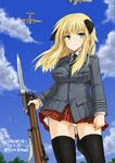  aircraft airplane animal_ears bad_id bad_pixiv_id bayonet blonde_hair commentary constantia_harvey dakku_(ogitsune) gun panties rifle skirt solo strike_witches_1940 tail thighhighs underwear uniform weapon world_witches_series 