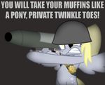  bandoiler cutie_mark derp derpy_hooves_(mlp) dialog dialogue equine female friendship_is_magic helmet mammal muffins my_little_pony pegasus ranged_weapon rocket_launcher soldier soldier_(team_fortress_2) team_fortress_2 text weapon wings 