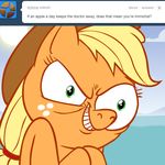  animal_ears ask_jappleack blonde_hair english_text equine evil_grin female feral friendship_is_magic green_eyes hair hat horse hotdiggedydemon looking_at_viewer mammal my_little_pony pony smile text tumblr 