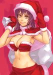  bad_id bad_pixiv_id breasts brown_hair christmas cleavage groin hat large_breasts mittens navel original santa_costume santa_hat solo yuuji_(and) 