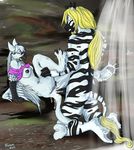  anal anthro avian beak blonde_hair breasts cum cum_in_ass cum_inside equine eyes_closed female foxene gryphon hair hooves interspecies lying male mammal messy nipples nude on_back pussy sex size_difference straight water waterfall wet wings zebra 