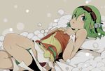  bad_id bad_pixiv_id bubble goggles goggles_on_head green_eyes green_hair gumi looking_at_viewer lying ogipote on_back short_hair skirt solo vocaloid wrist_cuffs 