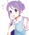  bad_id bad_pixiv_id blush hair_bun hat higebu inazuma_eleven_(series) inazuma_eleven_go kudou_fuyuka nurse nurse_cap open_mouth purple_eyes purple_hair solo 