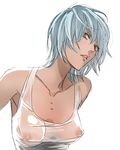  ayanami_rei bare_shoulders blue_hair breasts collarbone head_tilt koutarou_(farthest) lips medium_breasts neon_genesis_evangelion nipples red_eyes see-through short_hair simple_background sleeveless solo tank_top 