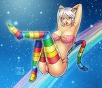  big_breasts bikini blush breasts cat cat_ears cleavage clothed clothing feline female hair human humanized legwear lyamangaka mammal multicolored_eyes nyan_cat outer_space pentagram rainbow rainbow_stockings sitting skimpy solo stockings swimsuit tail teeth tooth white_hair 