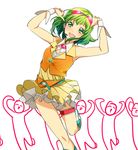  ^q^ goggles goggles_on_head green_eyes green_hair gumi headphones headset obachin open_mouth short_hair simple_background skirt smile solo_focus vocaloid wrist_cuffs 