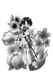  copyright_request flower greyscale monochrome nashigami_tsubute oversized_object short_hair smile solo sunflower 