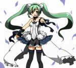  1girl 7th_dragon_(series) 7th_dragon_2020 green_eyes green_hair hatsune_miku long_hair outstretched_arm solo thighhighs twintails very_long_hair vocaloid 