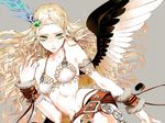  belt blonde_hair feathers hair_ornament kishiwada_robin long_hair navel original solo wings 