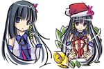  bell black_hair blue_eyes gift haiiro hair_ornament hat holding holding_gift long_hair os-tan santa_hat smile solo x_hair_ornament xp-tan 