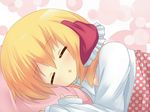  bad_id bad_pixiv_id blanket blonde_hair closed_eyes pillow ribbon rumia shinekalta short_hair sleeping solo touhou 