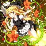  :o album_cover apron blonde_hair boots bow cover crescent flower hair_bow hair_ribbon hat hat_bow kirisame_marisa long_hair looking_at_viewer miniskirt musical_note open_mouth plant ribbon sazanami_mio skirt skirt_set solo star touhou very_long_hair vines witch_hat yellow_eyes 