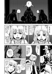  6+boys animal_ears candle comic facial_hair greyscale hat inubashiri_momiji long_nose monochrome multiple_boys mustache tengu tokin_hat touhou translated wolf_ears yokochou 