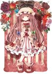  apple bad_id bad_pixiv_id black_ribbon blue_ribbon book crescent dress flower food frills fruit hair_ribbon hat hat_ribbon holding holding_book holding_food holding_fruit jaku_sono long_hair patchouli_knowledge purple_eyes purple_hair red_ribbon ribbon rose shoes smile solo strawberry striped touhou white_ribbon 