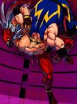  boots company_connection crossover fat fat_man fatal_fury griffon_mask hiroaki_(kof) lowres mark_of_the_wolves mask multiple_boys muscle official_art raiden_(snk) snk spandex the_king_of_fighters upside-down wrestling wrestling_outfit wrestling_ring 