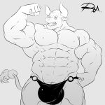  abs biceps bovine bulge clothing flexing gyumao horn hyper hyper_penis male mammal muscular muscular_male nipples pecs penis penis_base reclamon solo speedo swimsuit tokyo_afterschool_summoners video_games 