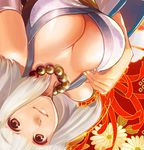 breasts character_request cleavage hanbun kabukimono_(nobunaga's_ambition_online) nobunaga&#039;s_ambition nobunaga&#039;s_ambition_online nobunaga's_ambition nobunaga's_ambition_online nobunaga_no_yabou smile solo white_hair 