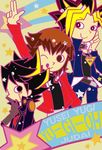  3boys fudou_yuusei male male_focus multiple_boys mutou_yuugi slifer_red_uniform yami_yuugi yu-gi-oh! yuki_judai yuu-gi-ou_5d&#039;s yuu-gi-ou_5d's yuu-gi-ou_gx yuuki_juudai 