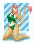  &hearts; &lt;3 anthro blue_eyes collar feline female iggi kneeling lion mammal mwako solo tail tongue 