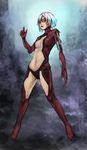  amputee bodysuit breasts center_opening cyborg highres medium_breasts original red_eyes riftgarret short_hair solo white_hair 