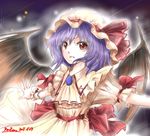  dated hat highres kem_kem purple_hair red_eyes remilia_scarlet signature solo touhou wings wrist_cuffs 