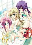  ahoge bath bathroom blonde_hair blue_eyes breasts brown_hair cordelia_glauca flat_chest green_eyes hercule_barton long_hair mizushima_sorahiko multiple_girls nude pink_hair purple_hair red_eyes sherlock_shellingford short_hair small_breasts tantei_opera_milky_holmes water yuzurizaki_nero 