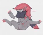  blush breasts canine claws female looking_at_viewer plain_background pok&eacute;mon smile solo zoroark 