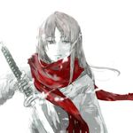  bad_id bad_pixiv_id kamiya_kaoru katana keihachi_(toutou_to) long_hair red red_scarf rurouni_kenshin scarf solo spot_color sword tears weapon 
