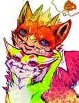  ambiguous_gender amyth_(character) blue_eyes dragon f&aelig;ces falvie falvie_(character) feces fur furred_dragon green_fur horn orange_fur pink_eyes plain_background teeth white_background wings 
