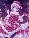  alternate_costume bell black_legwear blush bow choker dress eyeball hat heart heart_of_string highres komeiji_satori mizumidori pantyhose pink_hair red_eyes ribbon santa_hat short_hair smile solo third_eye touhou 