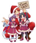  2girls bad_id bad_pixiv_id black_hair blue_eyes capelet child christmas dress fate/zero fate_(series) garoooooll hat long_hair matou_sakura multiple_girls orange_hair purple_eyes purple_hair santa_costume santa_hat siblings sisters toosaka_rin twintails uryuu_ryuunosuke v younger 