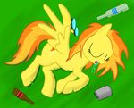  2011 beer drooling drunk ears equine eyes_closed eyewear female friendship_is_magic goggles grass hair horse multi-colored_hair my_little_pony open_mouth passed_out pegasus pony saliva sleeping solo spitfire_(mlp) spitshy tail wings wonderbolts_(mlp) 