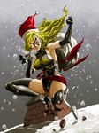  armpits avengers bare_shoulders black_gloves blonde_hair blue_eyes boots breasts cameltoe carol_danvers chimney christmas covered_nipples elbow_gloves gloves hat highres large_breasts leotard long_hair marvel mask ms._marvel no_bra rooftop sack santa_hat sash shimotsuki_juugo skin_tight solo thigh_boots thighhighs wince you're_doing_it_wrong 