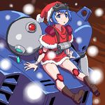  blue_eyes blue_hair boots canteen character_request goggles lowres mecha oekaki robo_maid-san_hokanko_administrator santa_costume shoulder_pads snowing solo soukou_kihei_votoms 