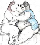  bd belly big_butt bottomless butt canine chubby clothed clothing couple cuddle cuddling dog duo gay half-dressed hug male mammal nude obese open_shirt overweight shirt vest 