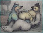  bd belly belly_hug belly_rub canine chubby couple cuddle cuddling dog duo fondling gay grope hug love_handles male mammal nude obese overweight 