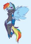  blue blue_body equine female feral friendship_is_magic horse mammal my_little_pony ninja pegasus plain_background pony rainbow rainbow_dash_(mlp) solo suit theshadowbrony unknown_artist white_background wings 