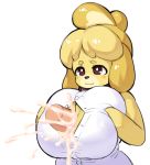  animal_crossing anthro big_breasts black_nose borvar breasts canine clothed clothing collar cum disembodied_penis dog female fur hair hi_res huge_breasts isabelle_(animal_crossing) male male/female mammal nintendo penis sex shih_tzu simple_background solo titfuck video_games voluptuous 