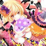  bad_id bad_pixiv_id bare_shoulders bat black_legwear blonde_hair bow candy clock clock_tower food hair_bow hair_ribbon halloween jack-o'-lantern kirisame_marisa mike_(mikenekotei) no_hat no_headwear panties ribbon short_hair smile solo striped striped_legwear striped_panties stuffed_toy sweets thighhighs touhou tower underwear 