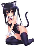 animal_ears bare_shoulders black_hair black_legwear blush brown_eyes cat_ears cat_tail detached_collar k-on! kittysuit long_hair nakano_azusa open_mouth solo sora_to_umi tail thighhighs twintails wrist_cuffs 
