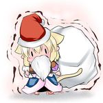  animal_ears bag beard blonde_hair cat_ears cat_tail chibi christmas extra_ears facial_hair hat hoshizuki_(seigetsu) kemonomimi_mode mizuhashi_parsee puru-see santa_costume solo tail touhou trembling white_hair |_| 