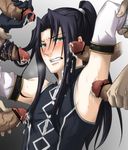  1boy armpit_sex armpits bare_shoulders black_hair blue_eyes blush censored cum d.gray-man detached_sleeves erect_nipples gangbang gangrape gloves group_sex hairjob handjob kanda_yuu long_hair male male_focus multiple_penises penis ponytail precum rape restrained simple_background solo solo_focus sweat tears veins veiny_penis yaoi 