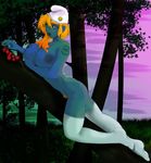  berries big_breasts blonde_hair breasts daisy female flower green_eyes hair legwear nipples outside pubes smile smurf smurfberry smurfette solo stockings tattoo the_smurfs tree wood 