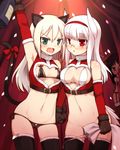  alternate_costume animal_ears blonde_hair blush breasts brown_gloves christmas covered_nipples fang glasses gloves green_eyes heart_cutout heidimarie_w_schnaufer heinrike_prinzessin_zu_sayn-wittgenstein helmina_lent long_hair lowleg lowleg_panties medium_breasts multiple_girls navel noble_witches null_(nyanpyoun) panties red_eyes small_breasts tail thighhighs underwear white_hair world_witches_series 