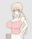  armored_core armored_core:_master_of_arena barcode blonde_hair blush breasts brown_eyes camisole from_software huge_breasts impossible_clothes impossible_clothing impossible_shirt lace lana_nielsen ponytail shirt tattoo 