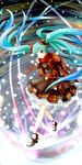  bad_id bad_pixiv_id bow dress floating_hair frilled_skirt frills gradient_hair green_eyes green_hair hair_bow hatsune_miku highres long_hair mary_janes multicolored_hair numenume_(arisatan) open_mouth plaid red_scarf scarf shoes skirt solo twintails very_long_hair vocaloid 