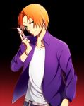  fate/zero fate_(series) highres jacket male_focus orange_hair purple_jacket scalpel solo uryuu_ryuunosuke usagiumi weapon 